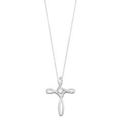 This cross pendant necklace features eye-catching diamond details.Click on this JEWELRY & WATCHES GUIDE to learn about fit, styles, materials and more! This cross pendant necklace features eye-catching diamond details.Click on this JEWELRY & WATCHES GUIDE to learn about fit, styles, materials and more! Nickel free Metal: sterling silver Length: 18 in. Packaging: boxed Finish: polished Pendant dimensions: 25.50 mm X 18.80 mm Chain type: cableDIAMOND DETAILS Total weight: 1/4 ct. Shape: round Sett Diamond Accents Pendant Cross Necklace, Diamond White Cross Pendant Necklace For Formal Events, Diamond White Brilliant Cut Cross Pendant Necklace, Formal Cross Necklace In Cubic Zirconia, Diamond White Cross Pendant Jewelry, Formal Cross Necklace With Cubic Zirconia, Silver Cross Necklace With Diamond Cut, Silver Diamond Cut Cross Pendant Necklace, Formal Cubic Zirconia Cross Necklace