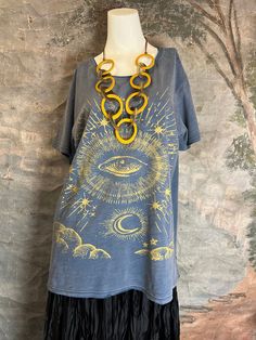 Jaded Gypsy Spring/Summer 24!!! Add effortless style to your wardrobe with the JG- Moondance Evil Eye T-shirt. Its a-line cut and easy fit provide a flattering look. The oversized design offers both comfort and fashionable distressed hole details at the shoulders. cold water wash and hang to dry 100% Cotton Measurements: S/M: Bust 22" Shoulder 19" Length 24" L/XL: Bust 23" Shoulder 20" Length 26" Dance Tee, Shreveport Louisiana, Moon Dance, A Line Cut, Summer 24, Social Media Platforms, Evil Eye, Effortless Style, Fashion Art