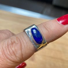 I Believe Is An 8 But Fits Like 7 Due To Width Of Band. Just Under .5” Wide. Ring Color, Womens Jewelry Rings, Sterling Ring, Blue And Silver, Color Blue, Women Jewelry, Band, Square, Ring