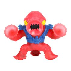 a red and blue toy with yellow eyes on it's face, arms and legs