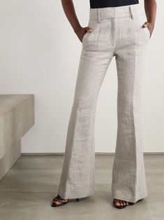 Gabriela Hearst, Flared Pants, Flare Pants, Net A Porter, Women Collection, Linen Blend, Luxury Design, Light Grey, Porter