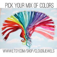 A personal favorite from my Etsy shop https://www.etsy.com/listing/214567975/rainbow-human-hair-extensions-colored Turquoise Hair Ombre, Rainbow Hair Extensions, Dipped Hair, Tie Dye Hair, Bleached Tips, Blue Ombre Hair, Light Blue Hair, Dip Dye Hair, Colored Hair Extensions