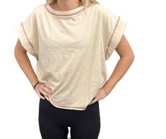 Cross cross back cream top. Crew neck. Short sleeve overlap cropped. Cream Stretch Tops For Loungewear, Cream Crew Neck Top For Day Out, Versatile Beige Stretch Top, Versatile Neutral Tops For Everyday, Cream Short Sleeve Crop Top, Chic Cropped Tops For Loungewear, Chic Neutral Tops For Loungewear, Chic Neutral Tops For Everyday, Chic Neutral Everyday Tops