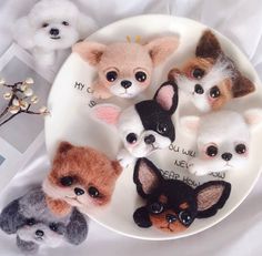 there are many small stuffed animals on the plate