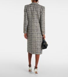 Lurex® tweed coat in white - Alessandra Rich | Mytheresa Fitted Double-breasted Tweed Jacket For Fall, Luxury Tweed Dress For Workwear In Fall, Luxury Tweed Dress For Office In Fall, Luxury Tweed Dress For Fall Office Wear, Luxury Fall Tweed Dress For Office, Elegant Long Tweed Jacket For Formal Occasions, Elegant Long-line Tweed Jacket For Formal Occasions, Wool Tweed Jacket With Double-breasted Buttons For Office, Wool Tweed Jacket With Double-breasted Fastening For Office