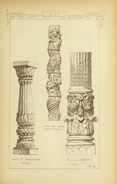 an old book with three different types of columns