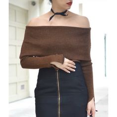 New With Tags Gorgeous Ribbed Off-Shoulder Top Made With Italian Yarn. Very Luxurious Looking And Feeling. Brown Off-shoulder Tops For Fall, Zara Knitwear, Batwing Sweater, Pink Knit Sweater, Chenille Sweater, Cold Shoulder Sweater, Off Shoulder Sweater, Long Sleeve Knit Sweaters, Zara Sweater