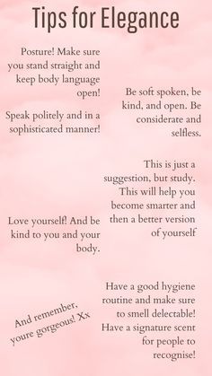 a pink background with the words tips for elegance