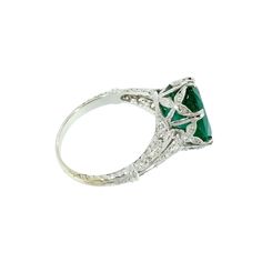 A Timeless Emerald ring… A fine example of Art Deco jewelry in its entire splendor! Ideal to be worn alone or as a lovely alternative Vintage Engagement Ring. A Family Heirloom Quality Keepsake, to have and to hold Forever! The oval Emerald is GIA certified, weighing 4.43 caratThe setting is handcrafted in 18K White Gold to fit a finger size 6.5 Gold Ring Price, Vintage Engagement Ring, House Gifts, Deco Jewelry, Vintage Engagement, White Gold Ring, Family Heirloom, Art Deco Jewelry, Emerald Ring