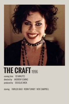 an advertisement for the craft, featuring a smiling woman with dark hair and pearls on her necklace