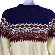 Vintage 90s Fair Isle Ski Sweater S Cream Knit Pullover Crewnwck Long SleevesExcellent conditionChest: 16" laying flatSleeves: 28" from the collarLength: 23" shoulder to hem100% AcrylicMade in Taiwan 90s Knitted Winter Sweater, 90s Style Knitted Winter Sweater, 90s Winter Knitted Sweater, 90s Crew Neck Sweater With Fair Isle Pattern, 90s Style Fair Isle Pattern Crew Neck Sweater, 90s Fair Isle Pattern Crew Neck Sweater, 90s Fair Isle Crew Neck Sweater, Ski Sweater, Knit Pullover