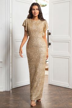 Zapaka Women Sequins Mother of the Bride Dress Golden Mermaid Wedding Guest Dress with Ruffles – ZAPAKA Mom Wedding Dress, Mother Of The Bride Gown, Golden Dress, Mother Of Groom Dresses, Mom Wedding, Mob Dresses, Bride Gowns, Mothers Dresses, Mom Dress