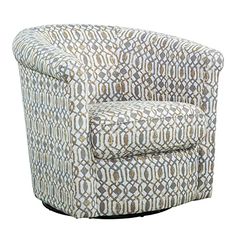 an upholstered chair with brown and white patterns