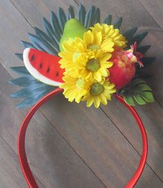 TROPICAL FRUITS   HEADBAND ~CARMEN MIRANDA STYLE~ I do with two sizes of headbands please advise for the size of girls Adjustable Flower Headband For Summer, Adjustable Yellow Hair Accessories For Summer, Adjustable Red Fun Headband, Red Adjustable Fun Headband, Adjustable Flower Hair Accessories For Summer, Green Headband For Summer Beach, Fun Summer Headband Hair Accessories, Playful Multicolor Headband For Summer, Playful Multicolor Summer Headband