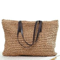 This item is for 1 X bag. Ladies Tote Bags Straw Rattan Wicker Handbag Fashion Holiday Beach Crochet Beach Width: 48cm/18.9in Height: 35m/13.8in Colour: beige,khaki,coffee,green Material: straw,paper Lining Material: polyester SKU: 916-843  NN Summer Tote Bags, Straw Beach Bag, Summer Tote, Woven Handbags, Wicker Bags, Straw Handbags, Bags Handmade, Rattan Bag, Vintage Shoulder Bag