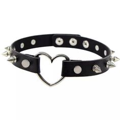 Black Leather Choker Necklace With Metal Heart And Spike One Size: Length: Approximately 40cm Pendant: Approximately 2cm -Pu Leather -Metal Heart -Metal Spike -Adjustable Buckle -Soft And Lightweight Brand New Edgy Heart-shaped Choker For Concerts, Black Spiked Jewelry Gift, Black Spiked Jewelry For Concerts, Black Heart-shaped Emo Choker, Black Spiked Jewelry As Gift, Black Spiked Jewelry For Gifts, Black Heart-shaped Metal Choker, Black Metal Choker For Valentine's Day, Edgy Heart-shaped Choker For Valentine's Day