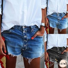 Women's Vintage Button-up Denim Shorts Casual Summer Short Jeans Pant Casual High Rise Jeans With Button Closure, Casual Snap Button Denim Blue Jeans, Casual Denim Blue Jeans With Snap Buttons, Casual Jeans With Buttons, Dark Wash Button-up Denim Bottoms, Casual Medium Wash Pants With Buttons, High Rise Pants With Button Closure For Summer, Summer Pants With Button Closure In Medium Wash, Summer Medium Wash Pants With Button Closure