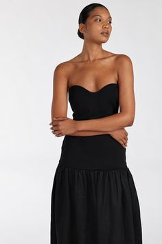 ELLISON BLACK STRAPLESS MIDI DRESS Dress Up, Midi Dress, Black