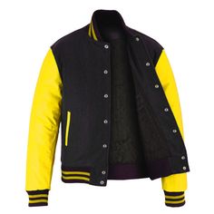 Varsity Letterman Baseball BLACK Wool and Yellow Genuine Leather Sleeves Jacket If your required Size & Color Combination is not listed then please contact with us We will respond you as soon as possible the estimated time is 12 Hours, All Sizes & Color Combinations are Available. The quality of the varsity jacket is the finest in the field. 100% high quality Wool. A fine quilt lining with Wool trimmed inside pocket are all part of the complete package. Each varsity jacket design is faithfully c Yellow Varsity Long Sleeve Outerwear, Yellow Long Sleeve Varsity Outerwear, Casual Yellow Outerwear For College, Yellow Varsity Winter Outerwear, Yellow Varsity Outerwear For Winter, Yellow Long Sleeve Varsity Jacket, Yellow Varsity Jacket For Streetwear, Yellow Varsity Outerwear For College, Yellow Varsity Jacket For College In Fall