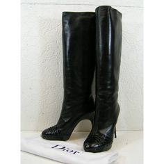 Black Leather "Karenina" Tall Boots By Christian Dior Made In Italy 100% Authentic, Guaranteed!!!!! Incredibly Buttery Soft Beautiful Luxurious Black Leather Leather Sole Leather Insole Knee High Patent Leather Woven Detail 1" Patent Leather Platform 20.5" Tall Floor To The Top Of The Boots. Circumference At Top Is About 15". 5" Heel Retail Price: $1240 - Print On The Box Sticker Size 41-Print On The Boots And Box These Boots Are Stunning! A Must-Have For Any Fashionista!!! Note !! These Shoes C Luxury Patent Leather Evening Boots, Luxury Patent Leather Boots For Evening, Luxury Patent Leather Boots For Formal Occasions, Luxury Patent Leather Boots With Almond Toe, Luxury Closed Toe Formal Boots, Luxury Closed Toe Boots For Formal Occasions, Designer Formal Boots With Reinforced Heel, Luxury High Heel Boots For Formal Occasions, Luxury Formal Closed Toe Boots