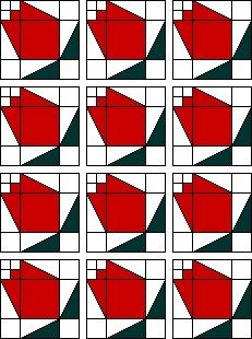 nine squares with different colors and shapes on them, all arranged in the same pattern