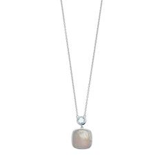 "Decorated with a lustrous mother-of-pearl center stone, and dazzling blue topaz accent, this sterling silver pendant makes an eye-catching addition to your look.PENDANT DETAILSPendant size: 1""L x 0.5""WChain length: 16 in. + 2-in. extenderChain type: cableClasp: lobster clawMetal: sterling silverPlating: rhodiumPackaging: boxedSTONE DETAILSStone type: blue topazTotal weight: 1/2 in.Shape: round brilliant cutSetting: bezelGemstones may have been treated to enhance their appearance. Special care Silver Mother Of Pearl Necklace With Gemstone, Silver Pendants, Sterling Silver Pendant, Round Brilliant, Blue Topaz, Sterling Silver Pendants, Pendant Jewelry, Mother Of Pearl, Silver Pendant