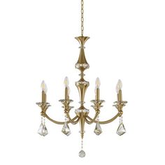 a gold chandelier with crystal drops