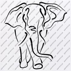 an elephant drawn in black ink on white paper