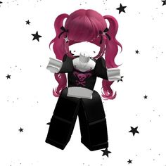 a girl with pink hair is standing in front of stars