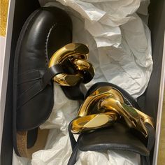 Jw Anderson Mens Sandals Brand New In The Box I Have Only Size 42 . It Can Be Fitted Size 43 Size 42 Luxury Gold Closed Toe Mules, Designer Gold Leather Mules, Jw Anderson Pierce Bag, Jw Anderson Menswear, Jw Anderson Run Hany, Jw Anderson Knitwear, Comfortable Mens Shoes, Men Slides, Soft Boy