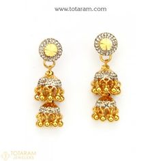 22K Gold Jhumkas (Buttalu) - Gold Dangle Earrings - 235-GJH1857 - Buy this Latest Indian Gold Jewelry Design in 6.000 Grams for a low price of $379.00 Buttalu Gold, Jhumkas Gold, Gold Jhumkas, Indian Gold Jewellery Design, South Indian Style, Indian Gold Jewelry, Gold Earrings Indian, Gold Temple Jewellery, Gold Chandelier Earrings