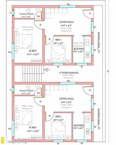 two story house plan with floor plans and elevation details for the first level, which is also