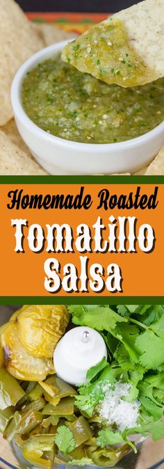 homemade roasted tomatillo salsa with tortilla chips