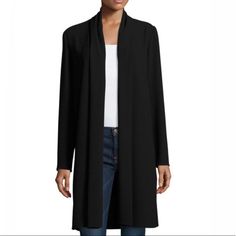 “Coley" Long Topper Coat By Elie Tahari - New With Tags Attached. Shawl Collar; Draped, Open Front. Long Sleeves. Relaxed Fit. Dry Clean. 70% Triacetate 30% Polyester Versatile Formal Long Sleeve Outerwear, Versatile Formal Outerwear With Long Sleeves, Fitted Long Coat Cardigan For Workwear, Tailored Long Sleeve Cardigan For Work, Open Front Blazer For Workwear In Fall, Open Front Fall Blazer For Work, Black Long Cardigan For Work, Black Long Cardigan For Workwear, Versatile Black Formal Outerwear