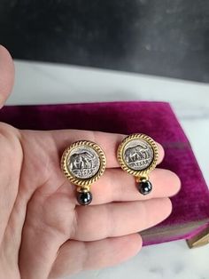 Luxury Vintage Cabochon Clip-on Earrings, Metal Earrings, Vintage Watches, Antique Jewelry, Vintage Antiques, Ebay Store, Jewelry Watches, Gold Tones, Coin