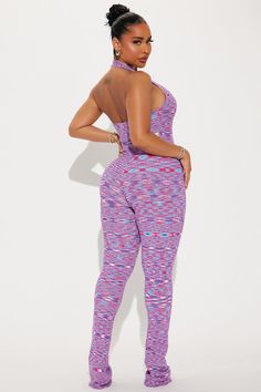 Available In Purple/combo. Sweater Jumpsuit Halter V Neck Backless Straight Leg Stretch Inseam= 34" 82% Rayon 17% Nylon 1% Spandex Imported | Your Type Sweater Jumpsuit in Purple size XS by Fashion Nova Casual Fitted Halter Neck Jumpsuits And Rompers, Multicolor Stretch Halter Neck Bodysuit, Fitted Halter Neck Jumpsuit For Loungewear, Casual Purple Stretch Jumpsuits And Rompers, Multicolor Fitted Halter Neck Jumpsuits And Rompers, Fitted Multicolor Halter Neck Jumpsuit, Multicolor Fitted Halter Neck Jumpsuit, Multicolor Stretch Bodysuit Casual Style, Casual Multicolor Stretch Bodysuit