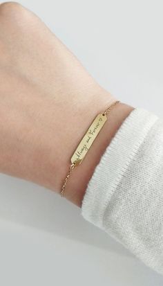 14K 9K Handwriting Bar Bracelet Personalized Handwritten | Etsy Gold Personalized Meaningful Name Bracelet, Everyday Engraved Gold Charm Bracelet, Gold Engraved Charm Bracelet For Everyday, Personalized Gold Name Bracelet, Everyday Gold Engraved Charm Bracelet, Meaningful Personalized Gold Name Bracelet, Gold Engraved Minimalist Charm Bracelet, Gold Personalized Name Bracelet, Gold Name Bracelet For Mother's Day