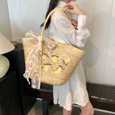 UAKISS - Summer Big Straw Bags for Women Handmade Beach Bags 2024 Korean Fashion Ribbon Woven Handbags Travel Shopper Shoulder Bags SIZE: (Upper Width)49cm * (Lower Width)29cm * (Height)32cm * (Thickness)16cm Shoulder Belt Length:60cm Casual Large Summer Bag, Casual Large Size Summer Bags, Summer Beach Canvas Satchel Bag, Large Travel Bag For Summer, Large Rectangular Bag For Summer, Large Rectangular Shoulder Bag For Summer, Large Capacity Summer Canvas Tote Bag, Large Summer Travel Shoulder Bag, Large Capacity Rectangular Canvas Bag For Summer