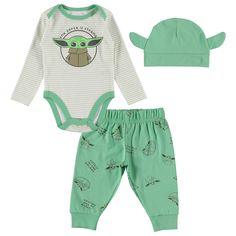 PRICES MAY VARY. Star Wars Baby Yoda themed bodysuit with pants and matching bandana accessory. Long sleeved bodysuit keeps your baby warm and comfortable. The snap closure on bodysuit making diaper changes easy. Comfortable and cute baby yoda clothing set for infants and babies. Long pants and matching bandana accessory complete the outfit. This Authentic Licensed Star Wars outfit makes the perfect gift for a newborn on any occasion. Super cute Star Wars 3 Piece Baby Yoda Set Includes long slee Bandana Accessory, Star Wars Outfit, Happy Threads, Long Sleeved Bodysuit, Star Wars Prints, Star Wars Set, Star Wars Outfits, Kids Clothes Boys, Star Wars Baby