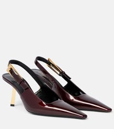 Lee 75 patent leather slingback pumps in red - Saint Laurent | Mytheresa Lace Pumps, Velvet Pumps, Large Leather Tote Bag, Mid Heels Pumps, Heels High, High Hopes, Designer Pumps, Black Suede Pumps, Statement Shoe