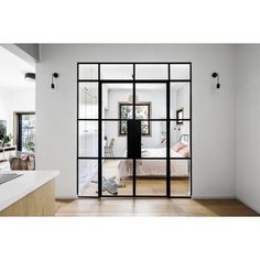 iwd-wrought-iron-french-double-interior-door-cifd-in002-3-lite-square-transom-double-sidelights Double Door Interior, Glass Wall Design, Walls Design, French Double Doors, Steel French Doors, Double Doors Interior, Elegant Tiles, Door Interior, Wrought Iron Doors