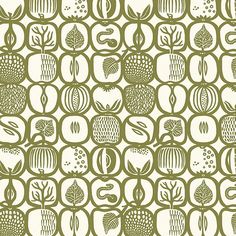 a green and white wallpaper pattern with apples