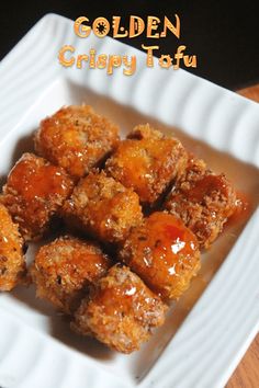 the golden crispy tofu is ready to be eaten