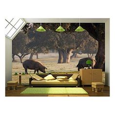 a living room filled with furniture and animals