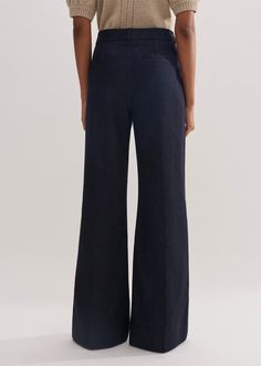 Cotton-Blend Denim Kick Flare Pant Indigo Office Dress Code, Ankle Sleeve, Flare Pant, Office Dress, Kick Flares, Fabric Tape, Now And Forever, Crop Shirt, Dress Codes