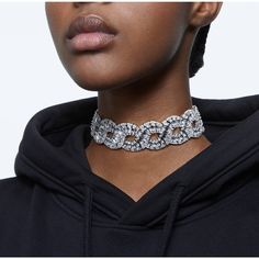 Hyperbola choker, Wave, White, Rhodium plated | Swarovski Swarovski Choker, Timeless Watches, Statement Choker, Statement Choker Necklace, Neck Choker, Tennis Necklace, Clear Stone, Holiday Jewelry, Metal Bracelets