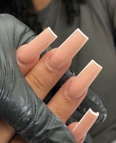 Nude Nails With Design Square, Nude Tapered Square Nails, Medium Tapered Square Acrylic Nails, Nude Square Nails, Work Nails