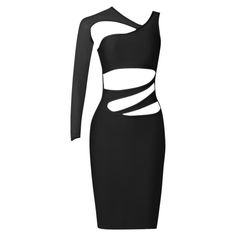 Our Style No.PZC202190%Polyester. 10%SpandexMade in ChinaVery StretchyGentle Dry Clean Only Black Cutout Dress In Elastane, Black Cutout Bodycon Dress For Party, Fitted Cutout Elastane Bodycon Dress, Cutout Elastane Bodycon Dress For Party, Party Bodycon Dress With Cutout Detail, Party Bodycon Dress With Cutout In Elastane, Night Out Elastane Bodycon Dress With Cutout, Fitted Black Bandage Bodycon Dress, Black Elastane Bodycon Dress For Party