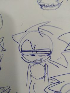 a drawing of sonic the hedgehog in blue ink