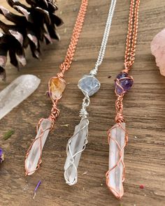 "☾ Double Amethyst + Quartz Necklace ☾ High quality, small gemmy Amethyst in its raw form, above a raw clear quartz point, in a secure & subtle setting that highlights the stones These pendants come in pure copper or sterling silver. Choose from an adjustable Faux leather chord (vegan friendly) a matching 18\" copper chain or a matching 18\" sterling silver chain. Faux leather chords are \"vegan friendly\" because they are actually cotton made to look like leather. These chords are also tied Crystal Gemstone Pendant Necklace Gift, Crystal Pendant Necklace With Stones As Gift, Pendant Crystal Necklace With Gemstone For Gifts, Crystal Pendant Necklace With Stones For Gift, Gift Crystal Pendant Necklace With Gemstone, Amethyst Stone Necklaces For Gifts, Purple Amulet Necklaces As Gifts, Spiritual Crystal Necklaces With Gemstone For Her, Amethyst Round Pendant Crystal Necklace Gift